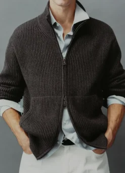 MANGO Kardigany I Swetry*Sweter z grubej prążkowanej dzianiny na zamek