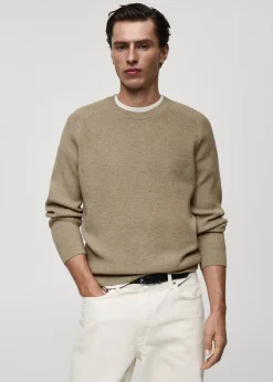 MANGO Kardigany I Swetry*Sweter z prążkowanej dzianiny wełnianej