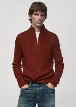 MANGO Kardigany I Swetry*Sweter z prążkowanej dzianiny z półgolfem