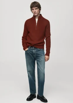 MANGO Kardigany I Swetry*Sweter z prążkowanej dzianiny z półgolfem