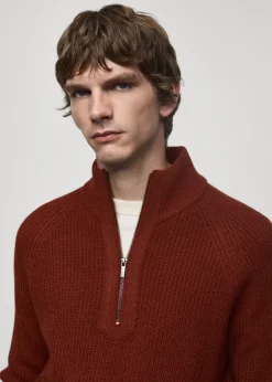 MANGO Kardigany I Swetry*Sweter z prążkowanej dzianiny z półgolfem