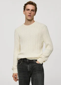 MANGO Kardigany I Swetry*Sweter z warkoczami z mieszanki wełny