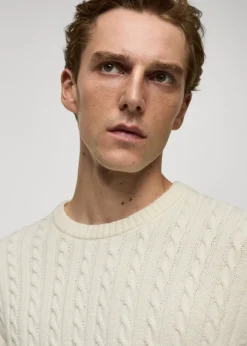 MANGO Kardigany I Swetry*Sweter z warkoczami z mieszanki wełny