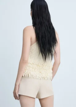 MANGO Krótkie Spodenki*Szorty bawełniano-lniane o prostym kroju