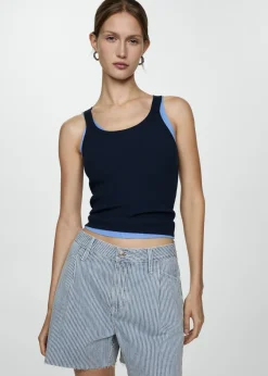 MANGO Krótkie Spodenki*Szorty dżinsowe z nadrukiem w paski