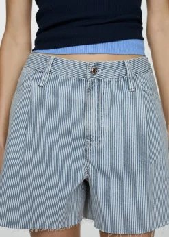 MANGO Krótkie Spodenki*Szorty dżinsowe z nadrukiem w paski