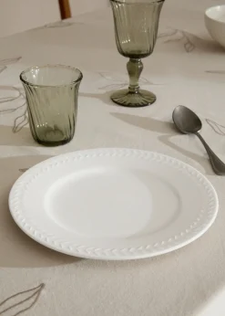 MANGO Zastawa Stołowa*Talerz płaski z kamionki z wypukłym wzorem w jodełkę