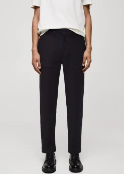 MANGO Spodnie*Teksturowane spodnie bawełniane o regularnym kroju