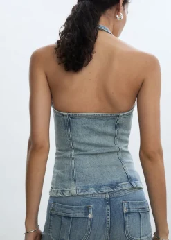 MANGO Topy|Kamizelki*Top dżinsowy z dekoltem halter