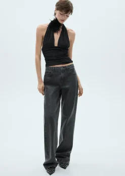 MANGO Topy*Top z dzianiny lureksowej z dekoltem halter