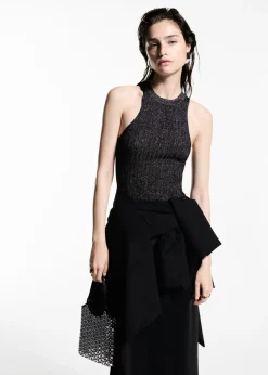 MANGO Topy*Top z dzianiny lureksowej z dekoltem halter