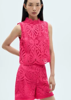 MANGO Topy*Top z dzianiny szydełkowej z półgolfem