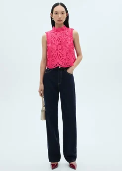 MANGO Topy*Top z dzianiny szydełkowej z półgolfem