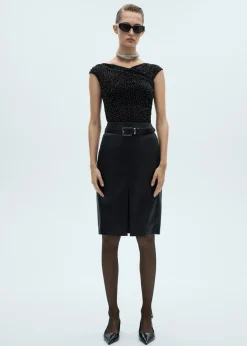 MANGO Topy*Top z dzianiny ze strasem