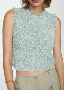 MANGO Topy*Top z tweedu z postrzępionym wykończeniem