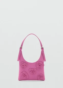 MANGO Torebki*Torebka skórzana na ramię z aplikacjami kwiatów