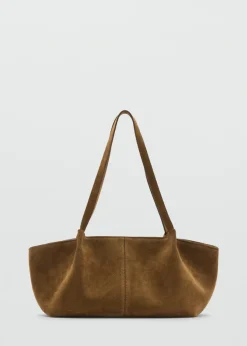 MANGO Torebki|Akcesoria Skórzane*Torebka z dwoiny z dwoma uchwytami