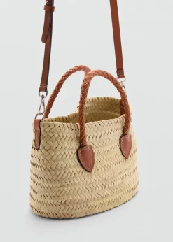 MANGO Torebki*Torebka z naturalnego włókna ze skórzanymi uchwytami