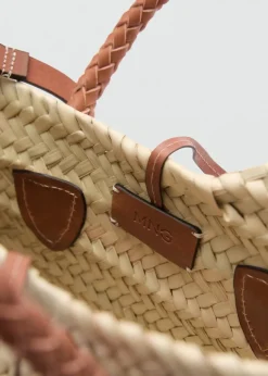 MANGO Torebki*Torebka z naturalnego włókna ze skórzanymi uchwytami