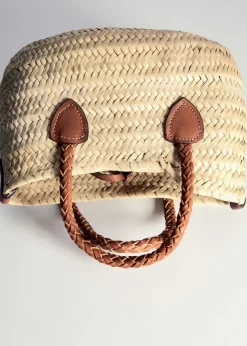 MANGO Torebki*Torebka z naturalnego włókna ze skórzanymi uchwytami