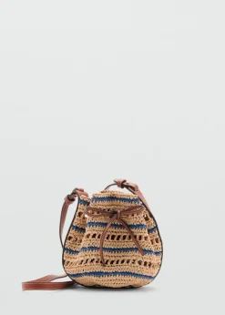 MANGO Torebki*Torebka z naturalnego włókna z kontrastowym paskiem