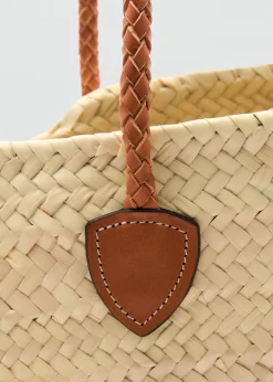 MANGO Torebki*Torebka z naturalnego włókna ze skórzanymi uchwytami