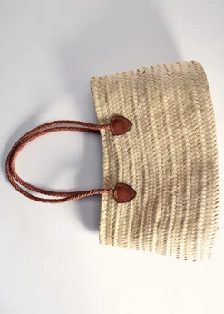 MANGO Torebki*Torebka z naturalnego włókna ze skórzanymi uchwytami