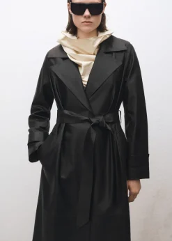 MANGO Płaszcze|Skóra*Trencz skórzany z paskiem