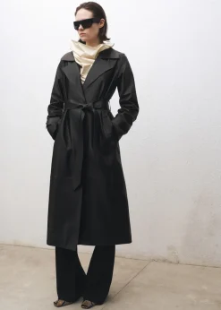 MANGO Płaszcze|Skóra*Trencz skórzany z paskiem