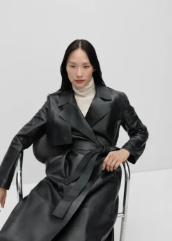 MANGO Płaszcze|Skóra*Trencz skórzany z paskiem