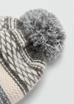 Dzieci MANGO Akcesoria*Trójkolorowa czapka z dzianiny z pomponem