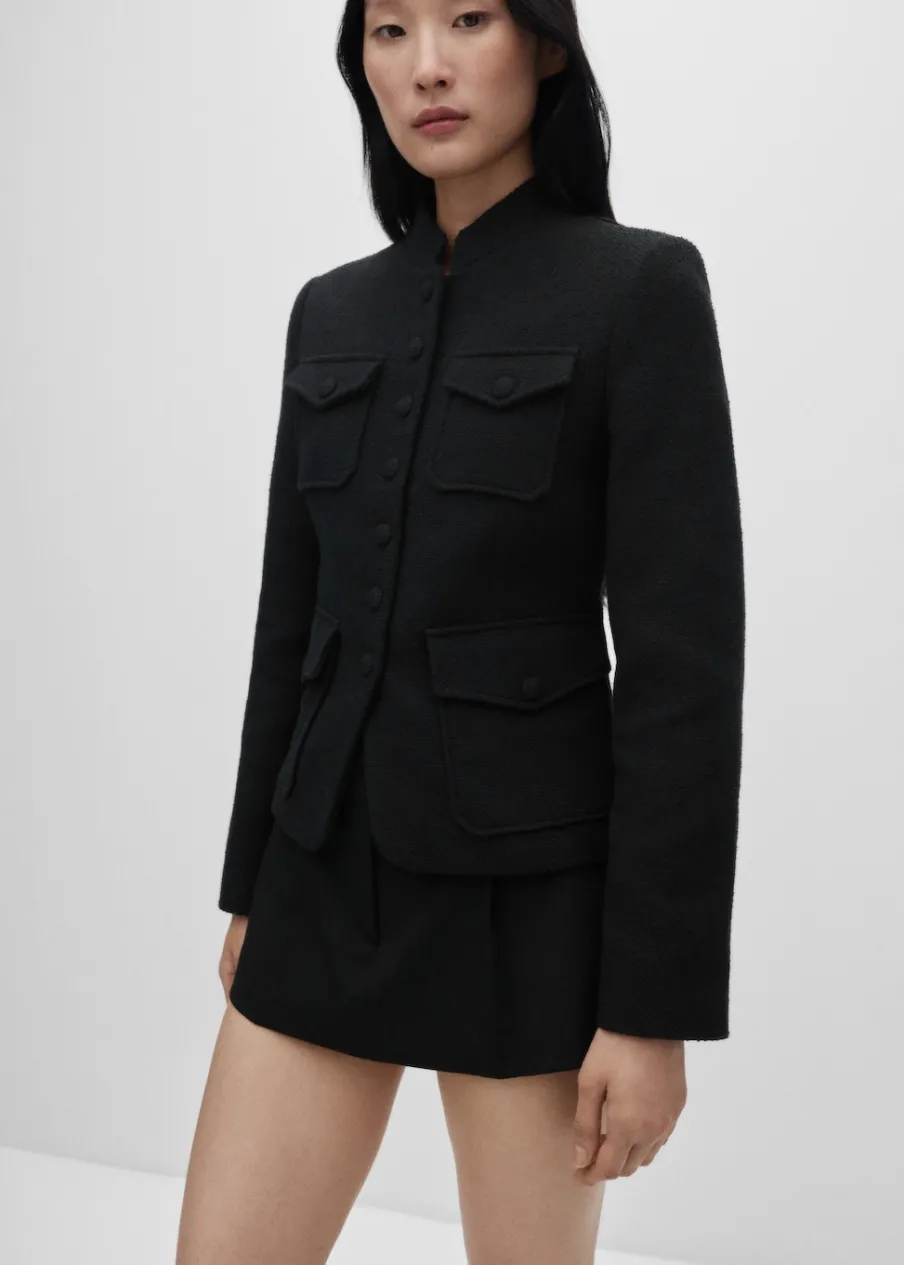 MANGO Kurtki*Tweedowy żakiet z kieszeniami