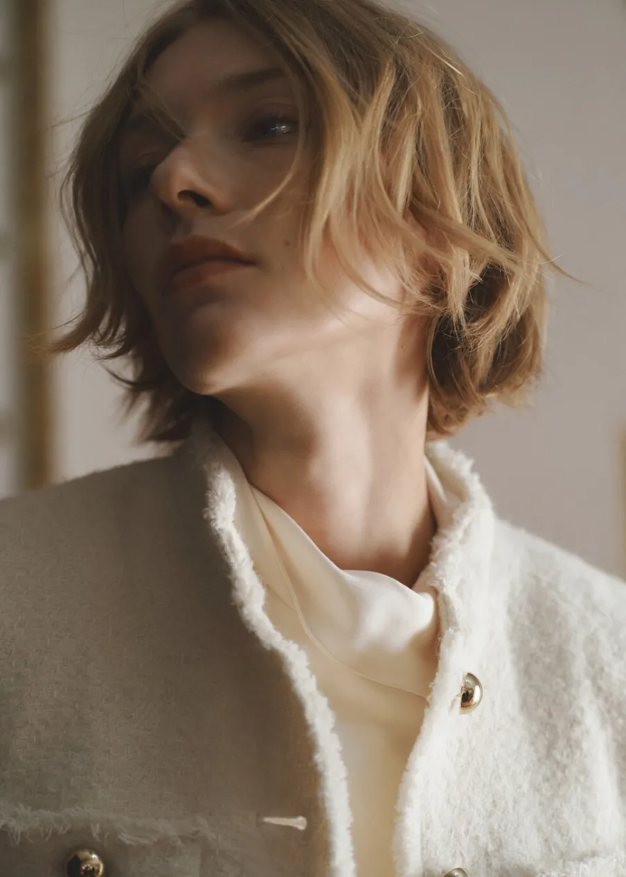 MANGO Kurtki*Tweedowy żakiet z kieszeniami