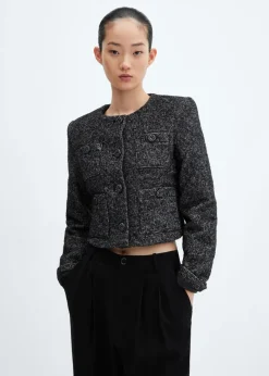 MANGO Kurtki*Tweedowy żakiet z kieszeniami