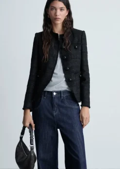 MANGO Kurtki*Tweedowy żakiet z kieszeniami