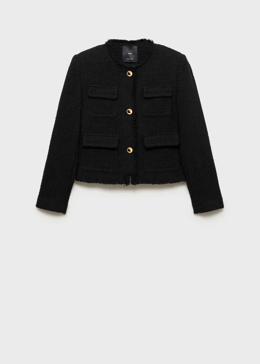 MANGO Kurtki*Tweedowy żakiet z kieszeniami