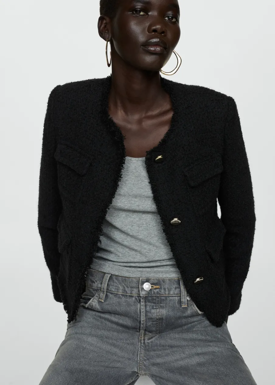 MANGO Kurtki*Tweedowy żakiet z kieszeniami