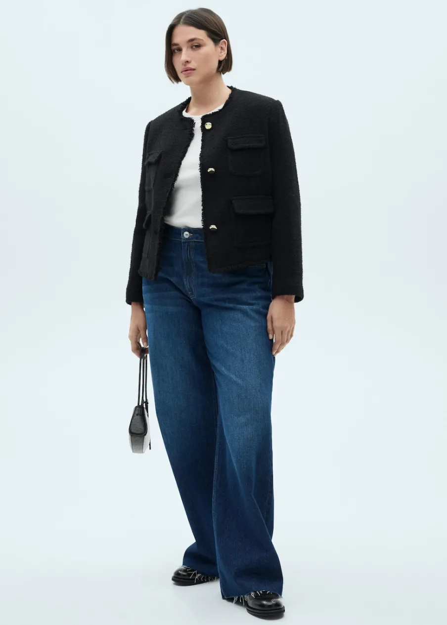 MANGO Kurtki*Tweedowy żakiet z kieszeniami