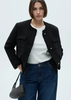 MANGO Kurtki*Tweedowy żakiet z kieszeniami