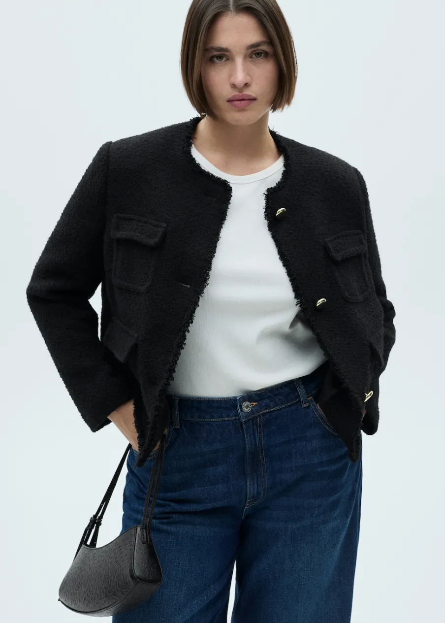 MANGO Kurtki*Tweedowy żakiet z kieszeniami