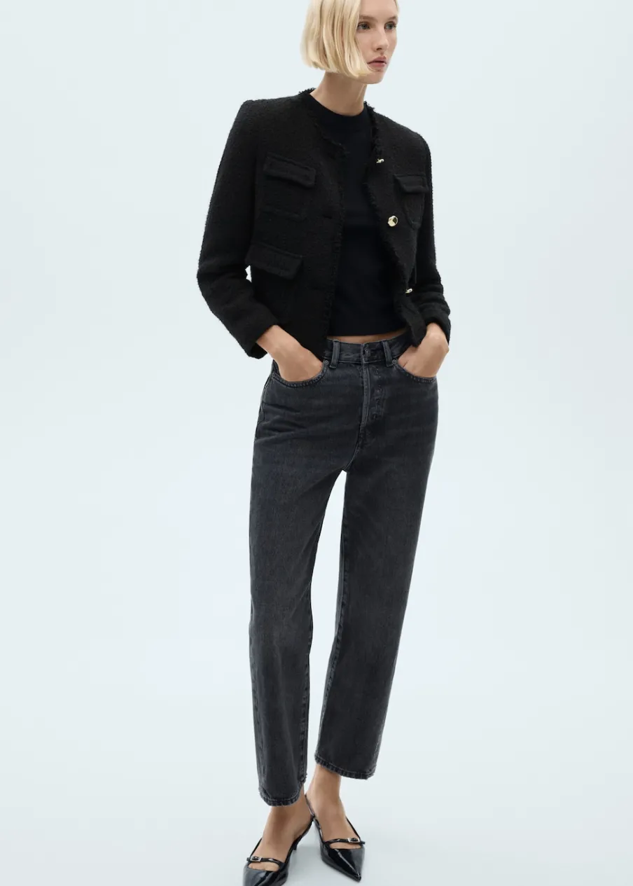 MANGO Kurtki*Tweedowy żakiet z kieszeniami