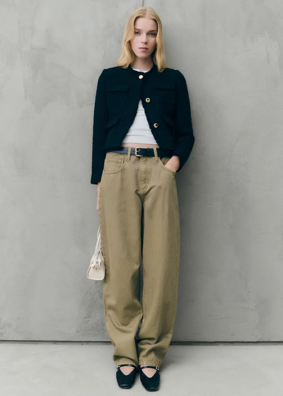 MANGO Kurtki*Tweedowy żakiet z kieszeniami