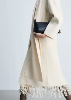 MANGO Płaszcze*Wełniany płaszcz z frędzlami