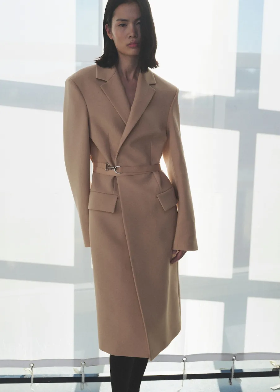 MANGO Płaszcze*Wełniany płaszcz z paskiem