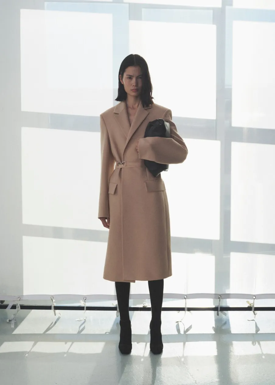 MANGO Płaszcze*Wełniany płaszcz z paskiem