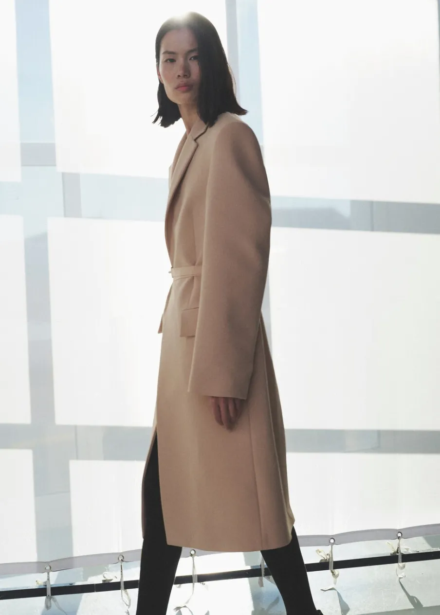 MANGO Płaszcze*Wełniany płaszcz z paskiem