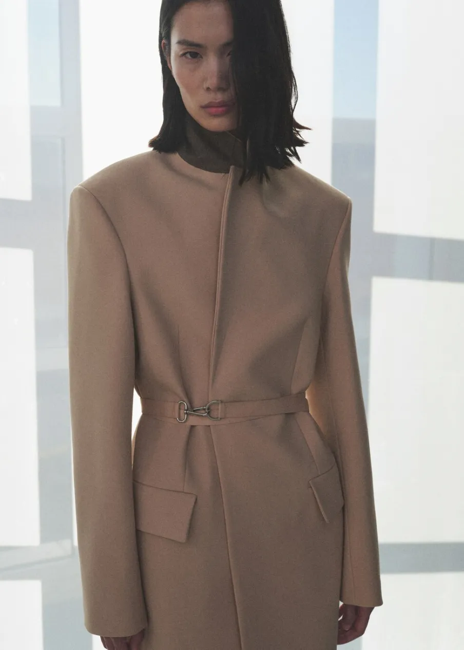 MANGO Płaszcze*Wełniany płaszcz z paskiem