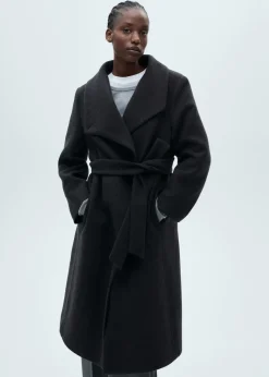 MANGO Płaszcze*Wełniany płaszcz z paskiem