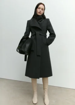 MANGO Płaszcze*Wełniany płaszcz z paskiem