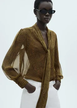 MANGO Koszule I Bluzki*Wzorzysta bluzka z kokardą